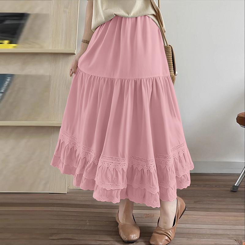ZANZEA Women Casual Lace Splice Elastic Waist Loose Long Skirts