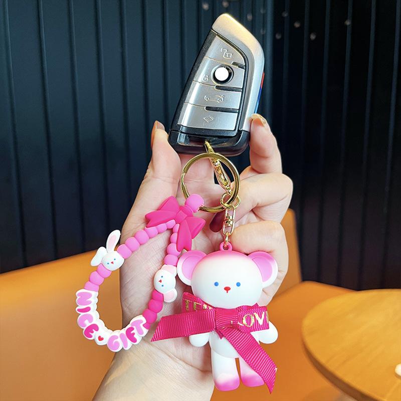 Peach Gift Season Bear Keychain Pink Girl Heart Exquisite Bag Pendant Cartoon Cute Rabbit Key Ring