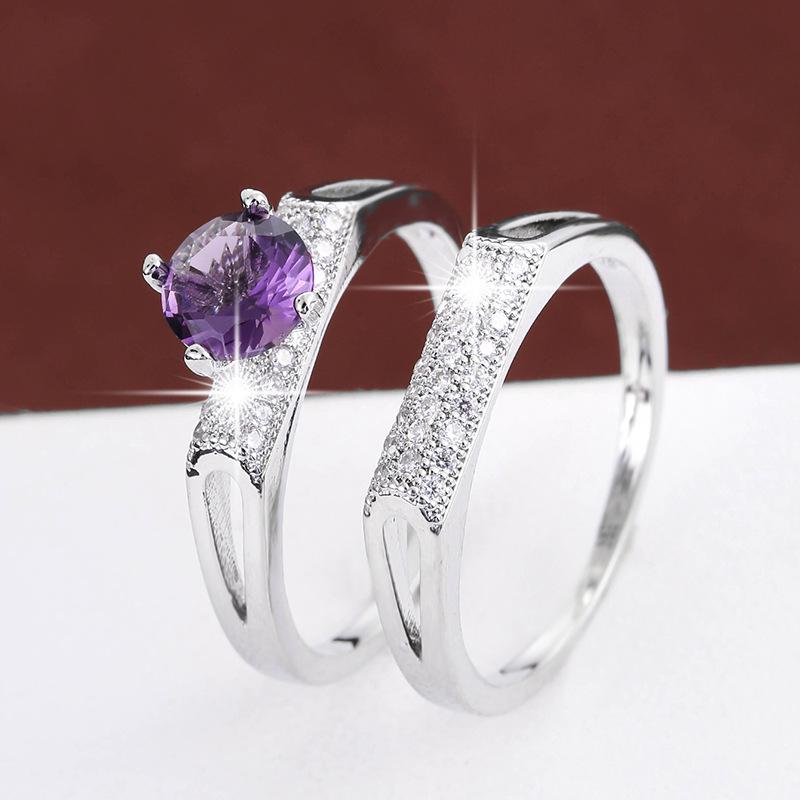 Elegant Geometric Women's Ring Set with Cubic Zirconia - Cross-border Couple Rings