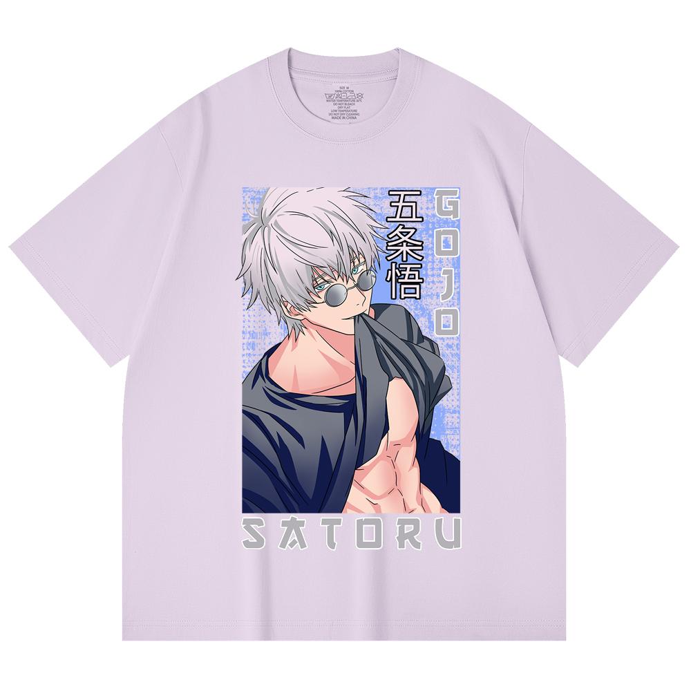 230 Gsm 100% Cotton Jujutsu Kaisen V23 Gojo Print Unisex Heavy Cotton T Shirt