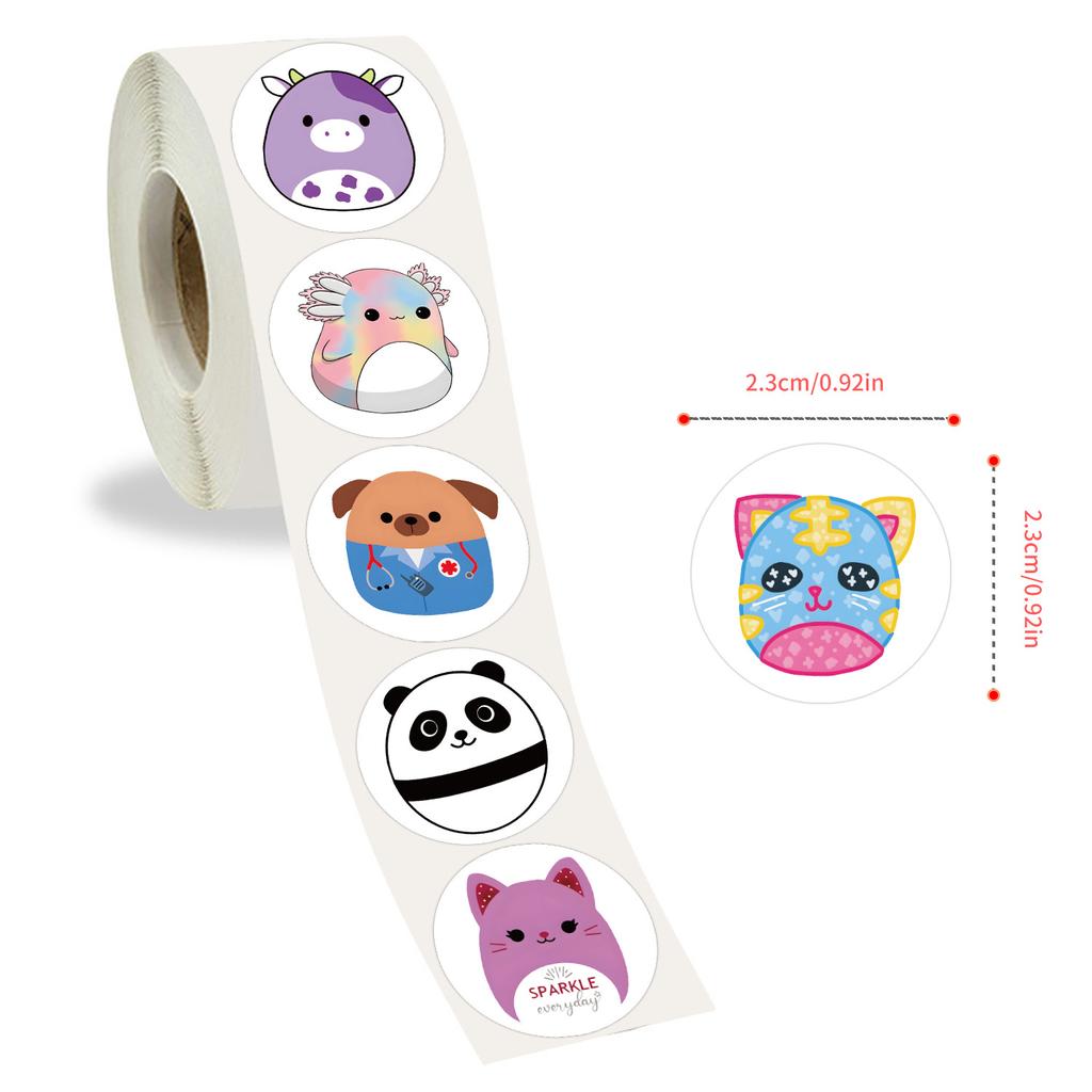 500 Stickers/roll Cartoon Round Animal Roll Stickers Kindergarten Reward Color Stickers Creative Hand Tent Tape