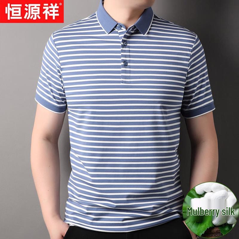 Hengyuanxiang Herren gestreiftes Polohemd aus Seidenmischung