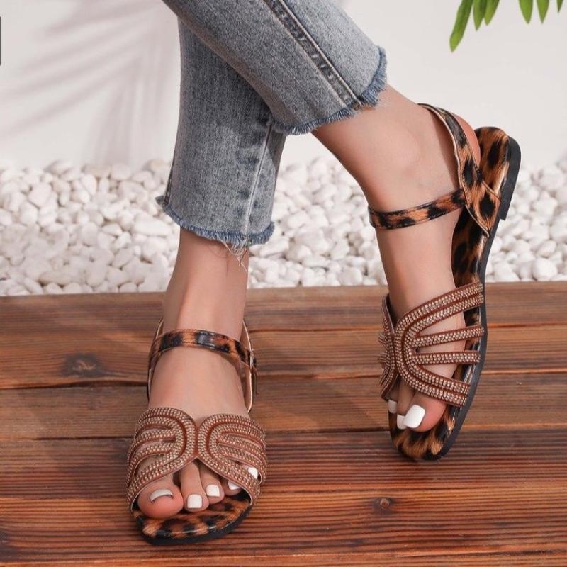 

Мода 2025 Бренд Женская обувь Ремешок с пряжкой Женские сандалии Модный леопардовый принт Новые Большой размер Повседневные Легкие Удобные Плоские сандалии 42