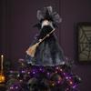Halloween Witch Tree Topper Decoration Witch Holding Broom Ornament Witch with Mesh Spider