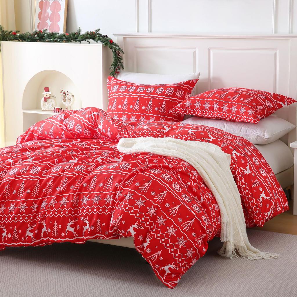 Christmas Snowflake Plaid Printing Quilt Cover Home Textile Bedding Three-Piece Set