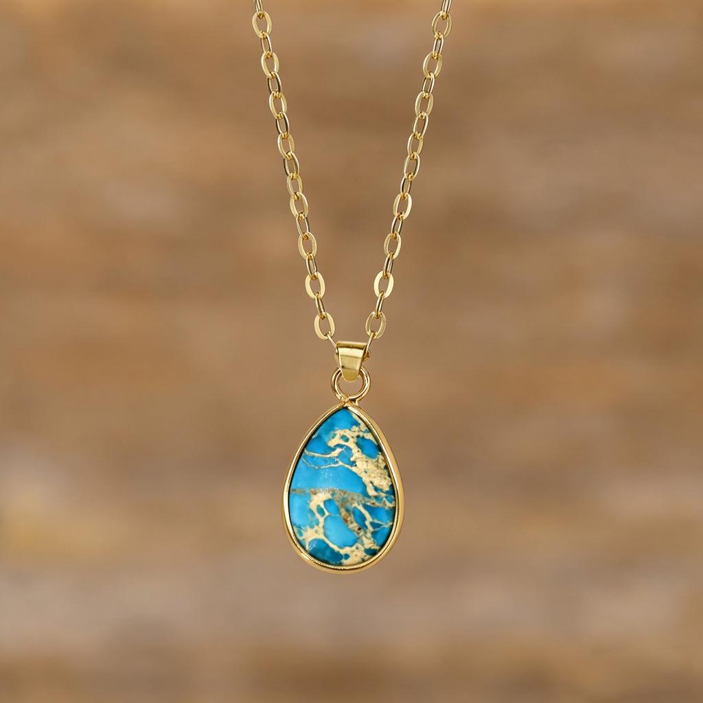 High quality natural stone emperor stone water drop pendant Seiko couple necklace niche Ins jewelry