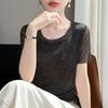 Women's Slimming Mesh Bright Silk Short Sleeve Top