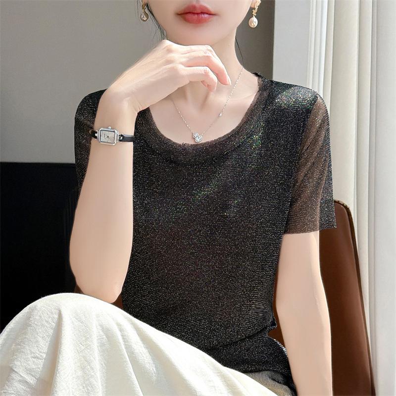 Women's Slimming Mesh Bright Silk Short Sleeve Top