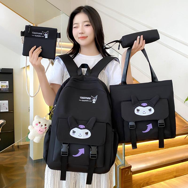 School bag new cartoon cute primary school schoolbag four-piece large-capacity middle school student backpack burden reduction casual backpack women