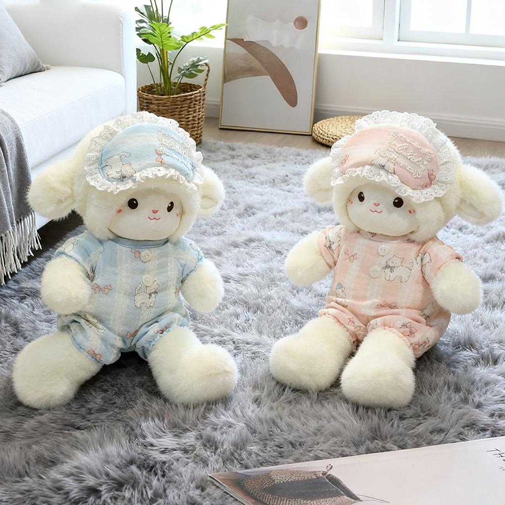 Adorable Sleepy Lamb Plush Toy Wearable Pajama Style Stuffed Animal Soft Fleece Perfect Cuddling Companion For Kid Bedtime Decor