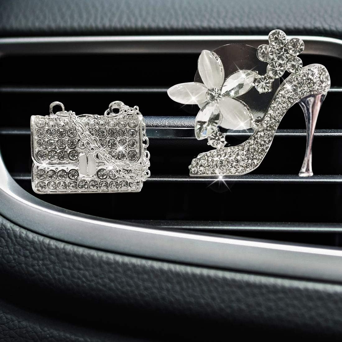 

LHEVEN Crystal High Heel Shoe & Magic Bag Car Air Vent Clip Charm Bling sparkly bedazzled rhinestone Car Bling Accessories, Car Interior Decoration 2 Count (Pack of 1)