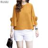 ZANZEA Blouse Décontractée Femme Col Rond Couleur Unie Manches 3/4