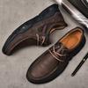 Casual leather shoes men's autumn leather thick-soled wide-headed wide-footed soft-soled non-slip first-layer cowhide men's shoes dad shoes comfortabl