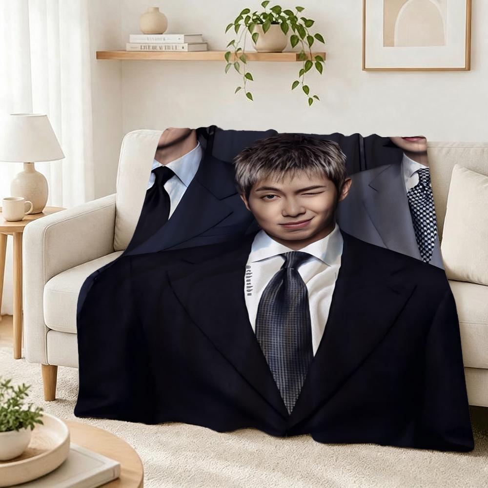 Kim Namjoon Rm Portrait Collage Print Pattern Blanket Soft Comfortable Fleece Blanket For Living Room Bedroom Recliner Home Party Decor Memorial Gift