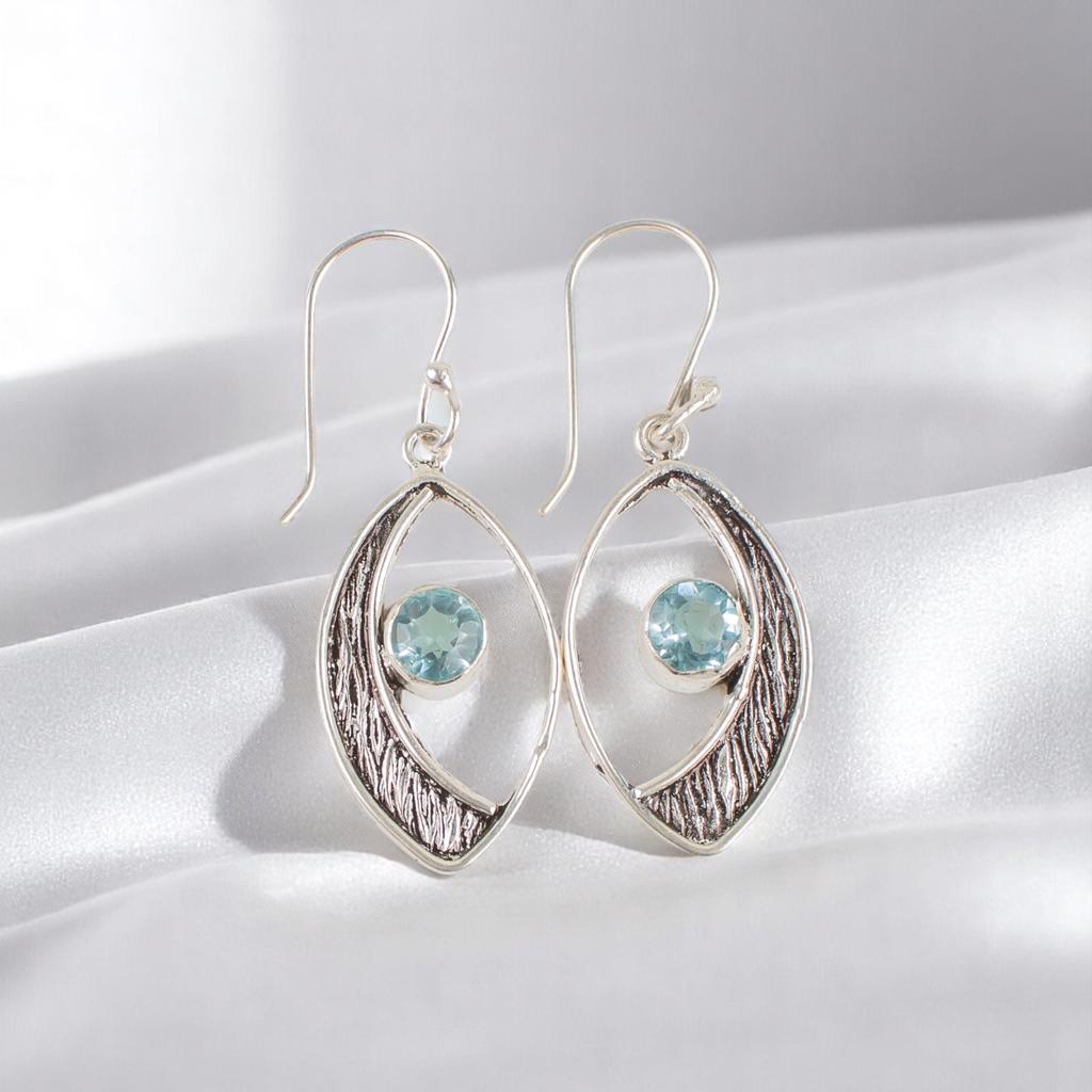 Himmelblauer Topas Edelstein 925 Sterlingsilber Geschenk Schmuck Handgefertigte Ohrringe 1.60" EE-61-8