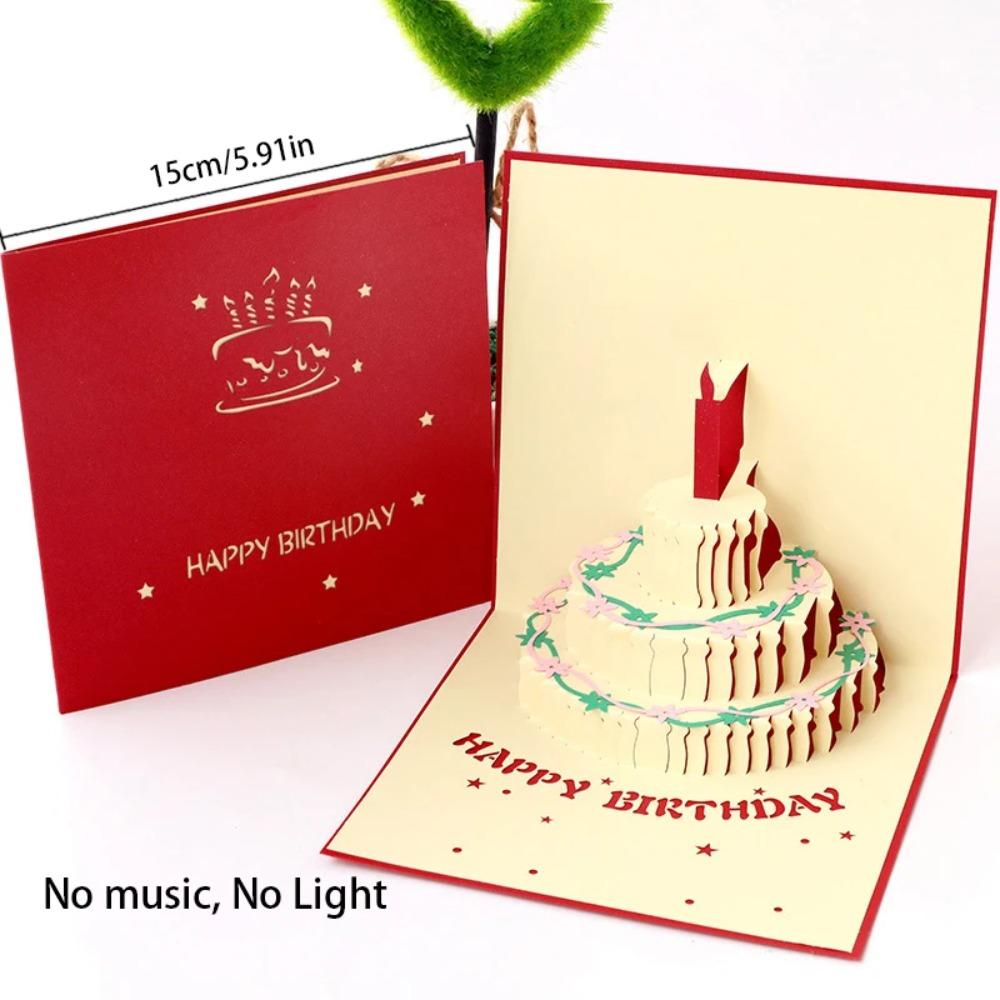 Pop Up Happy Birthday Greeting Card Creative Blessing Cake Holiday Card Party Style 7