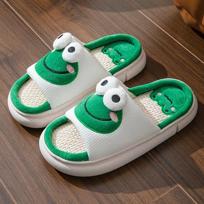 Four Seasons Couple Linen Cotton Slippers Home Indoor Wooden Flooring Anti-Slip Cartoon Thick Slippers