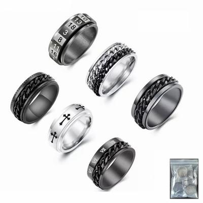 Modischer 6-teiliger Kettendrehring aus Titanstahl, Dekompressionsdrehring, Vintage-Ring, Temperament, Paar, für Männer und Frauen, Partyschmuck, Geburtstagsgeschenke