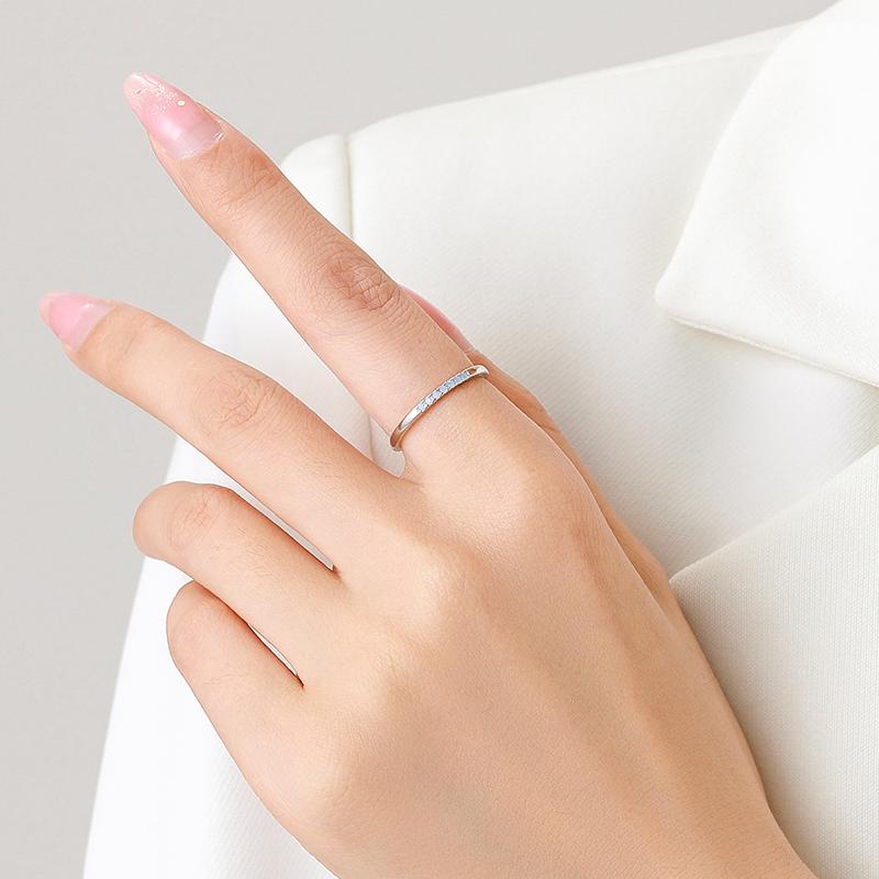 Minimalismo Argento Sterling 925 Semplice Opale Blu Impostazione Pavé Anello Dito alla Moda Impilabile Gioielli da Matrimonio Per Donna Regalo