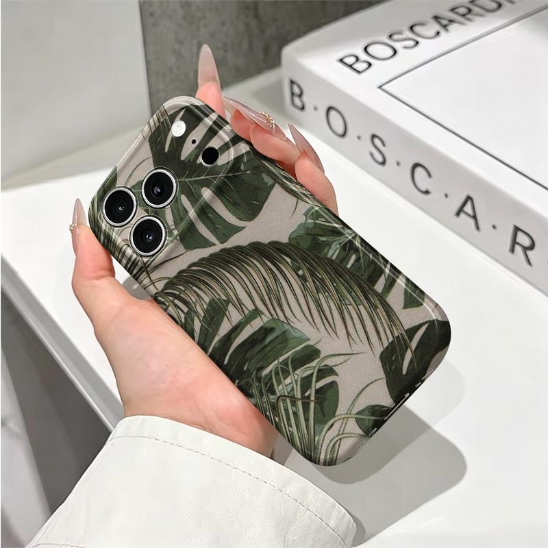Natural Realistic Palm Leaves Art Graphic Design Modern Print Film Aesthetic Protective Shockproof Bumper Phone Case Cover For iPhone 141516ProMaxPlus