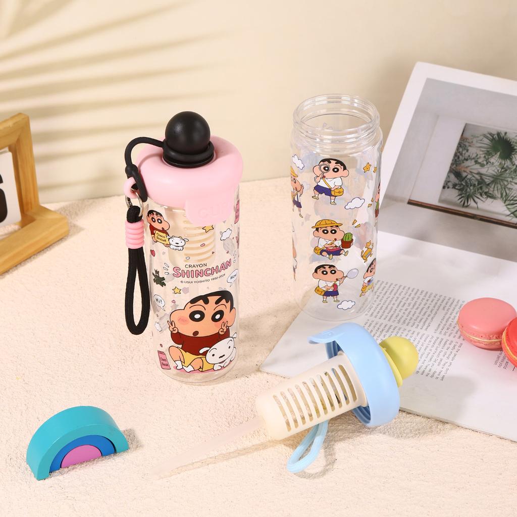 Water bottle new cute cartoon float straw cup with tea warehouse anti-drop wear-resistant plastic cup men and women camping portable cup