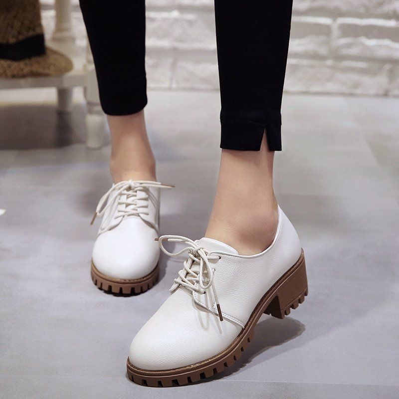 Small leather shoes women's spring and autumn 2025 new round head lace-up high-heeled single shoes women's thick-heeled waterproof table British s