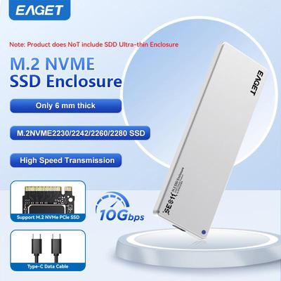 EAGET 6mm NVMe M.2 SSD Enclosure Supports NVMe Only and Does Not Support SATA (NGFF) Protocols.with 2230/ 2242/ 2260/ 2280 SSD.
