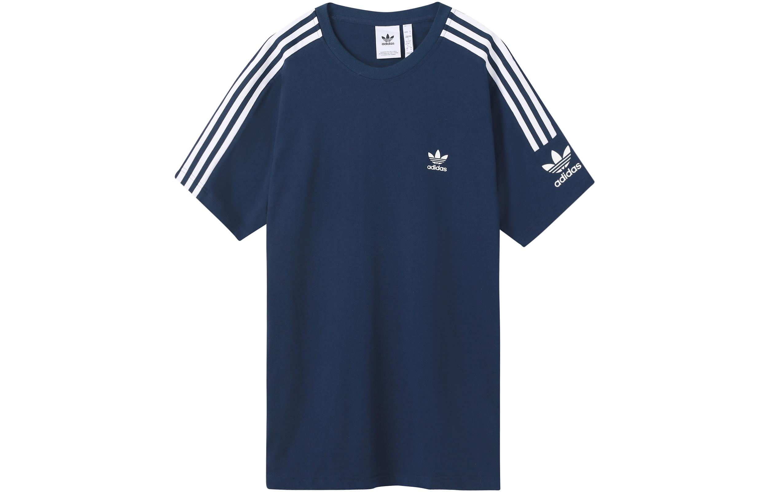 Adidas Originals T Shirts Men s Marine Blue Crew Neck Moderate Straight Fit ED6117 S