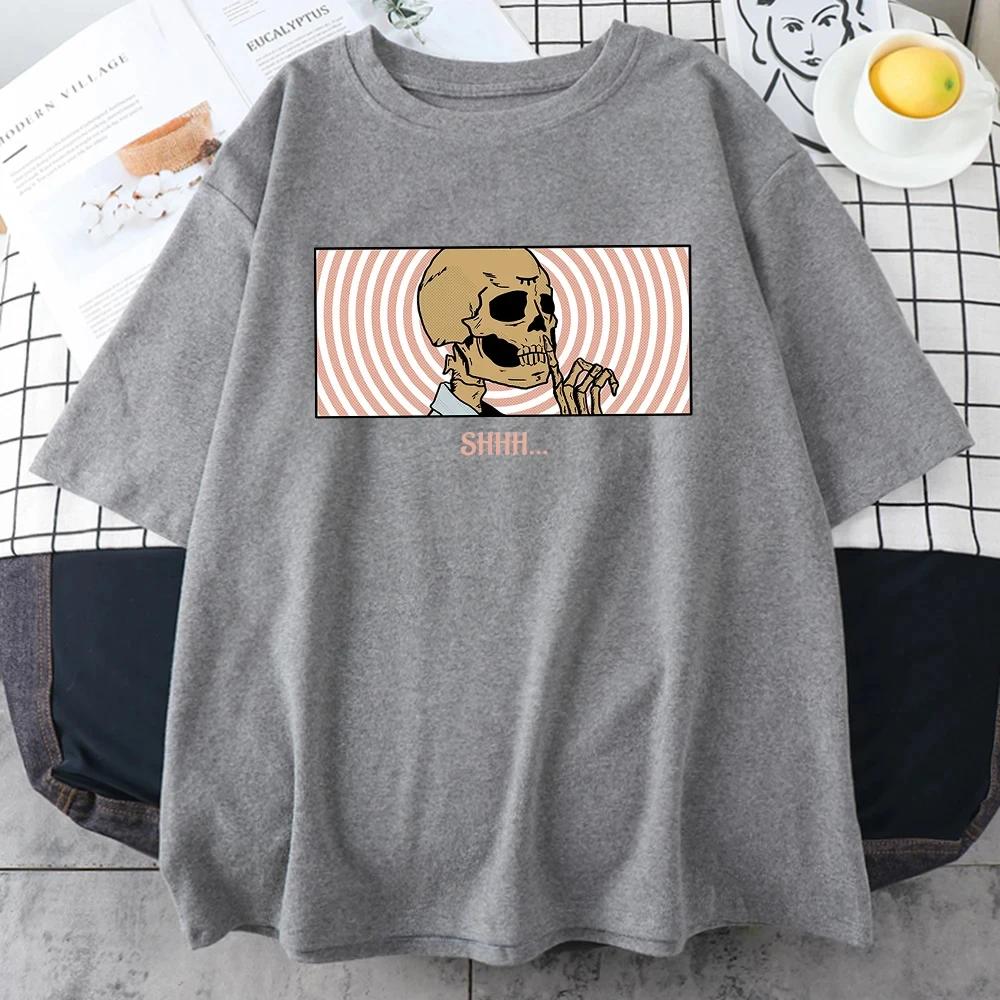 

Keep quiet Skeleton Unisexs Tshirt Clothing Personality Street oversized top Fashion Casual Tshirt Unisexs cotton short sleeves 4XL