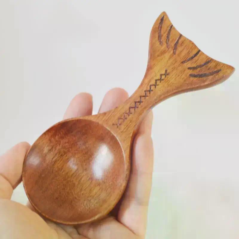 Creative Fish Wooden Spoon Measure Bean Spoon Milk Powder Spoon Sauce Small Dish Ice Cream Scoop Seasoning Dish