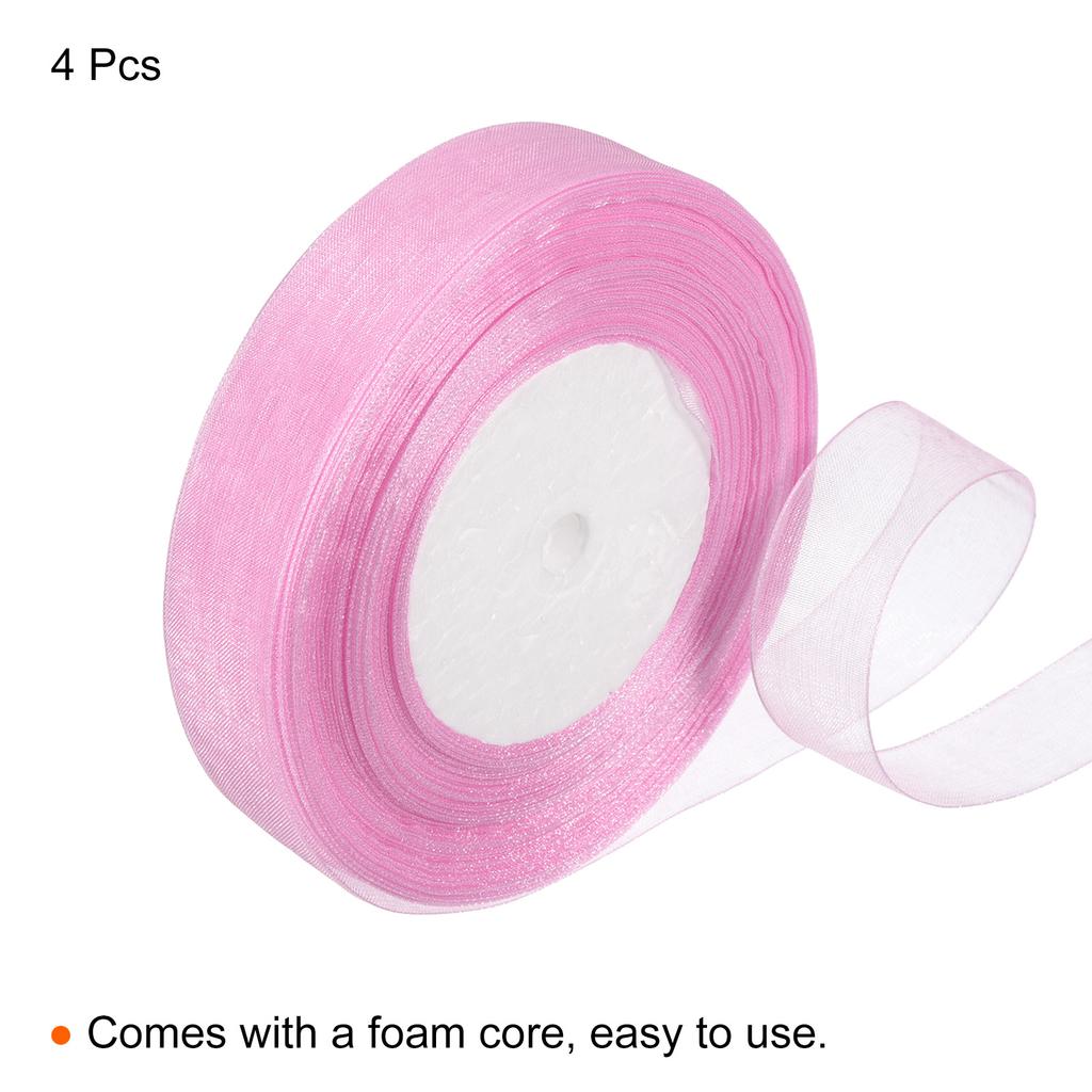 4 Roll Sheer Organza Ribbon Chiffon Decoration Fabric for Gift Wrapping Crafts Wedding Bouquet 51/64 Inch 50 Yard