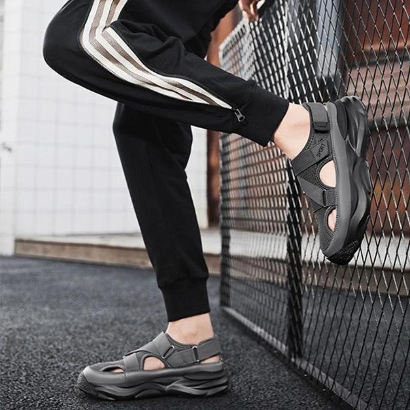Fashion Summer Men's Sandals Comfortable Height Platform Street Male Shoes Non-slip Thick Soled Sports Slides Light Outdoor Hiking Shoes
