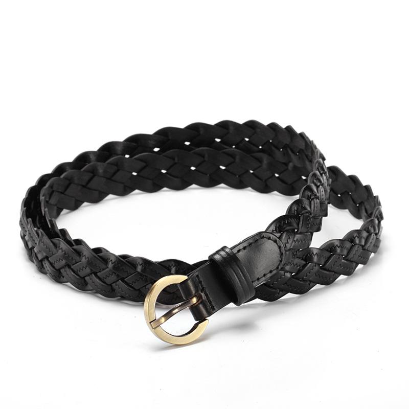Ladies Retro European and American Style Handwoven Leather Belt Fashion Pin Buckle Simple Love Hollow Clothing Decorative Belt