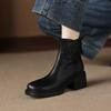 Krazing Pot Cow Skin Round Toe Thick Heels Chelsea Boots Size 42 Back Zip Women Keep Warm Ankle Boots