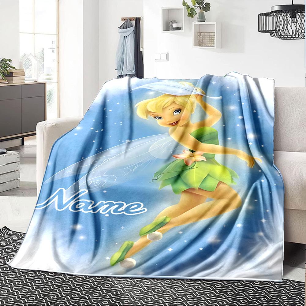 Custom Name Tinkerbell'S Magical Flight Flannel Blanket For Super Soft Cute Comfort Blanket For Travel Bedding Couch Sofa Blanket