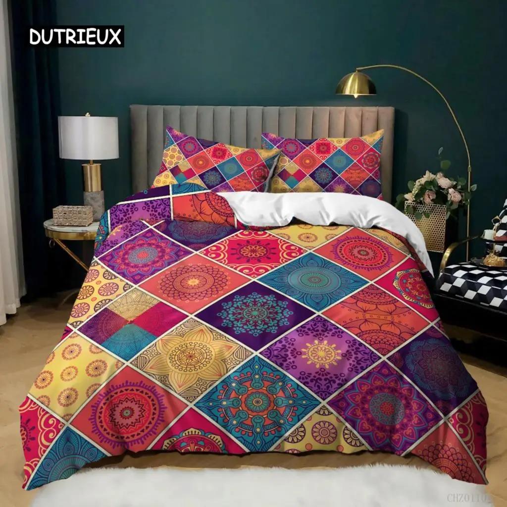 Bohemian Bedding Collection Boho Flowers Duvet Cover Exotic Nationality Pillowcases Queen King For Woman Couple Bedroom Decorations