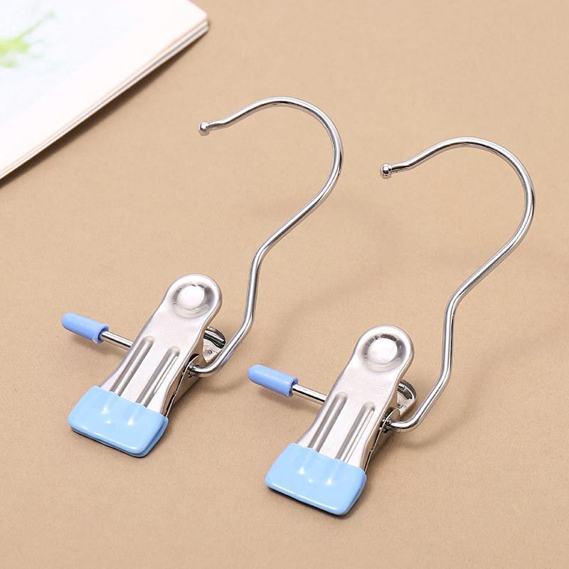 2Pcs Stainless Steel Clothes Drying Clip with Hook, Seamless Hat Storage, Shorts Clip Fabric Clip, Home Socks Drying Clip Hook