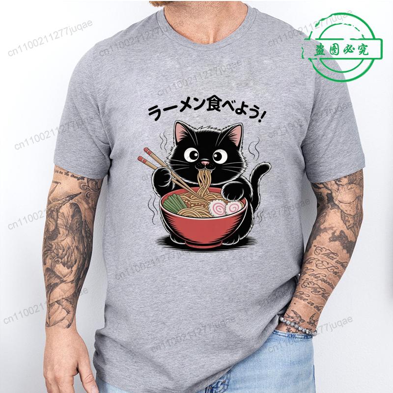 Ramen Cat Tshirt for Women Men Japanese Style Cat Lover T-Shirt Kawaii Cartoon Short Sleeve T Shirts Mens Clothes Tee Shirt Tops
