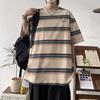 Vintage Japan Style Striped T-shirts Summer Contrasting Colors Men's Clothing Young Style Letter Loose Casual O-Neck Pullovers