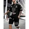 Men's Breathable Round Neck T-shirt Shorts Set with Digital Printing Outdoor Casual Two-piece Set