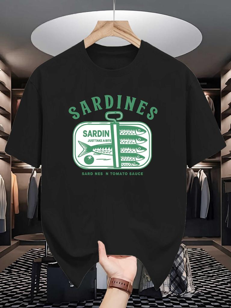 Sardines Tin Can Print Unisexs Crew Neck T Shirt Vintage Seafood Fish Graphic Short Sleeve Casual Cotton Trendy Street Tees