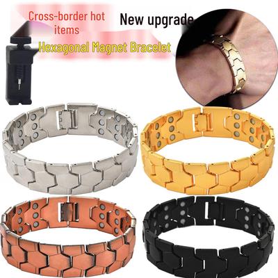 Men's Wide Spherical Hexagonal Magnetic Bracelet – Detachable, Three-Row, Four-in-One Wrist Ornament