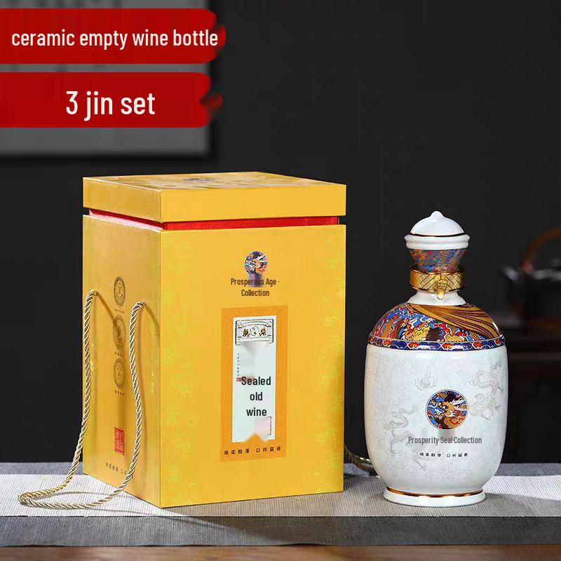 Geschenkset aus Keramik-Weinkrügen – 1/3/5 Jin versiegelter Baijiu-Aufbewahrungskrug mit Geschenkbox