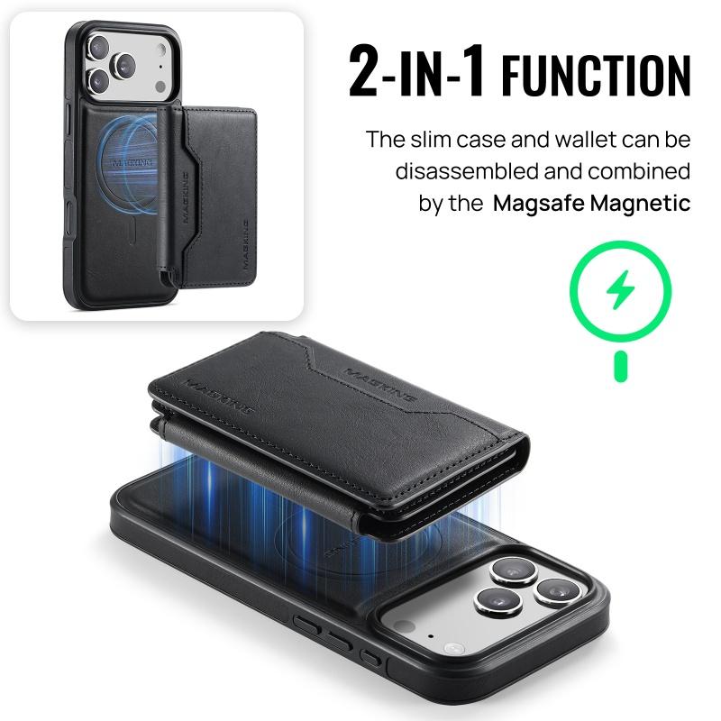 Magsafe Leather Flip Wallet Phone Case For iPhone 17 Air 17 Pro Max 2 In 1 Detachable Card Slots Cover Hoesje Coque Etui Bag