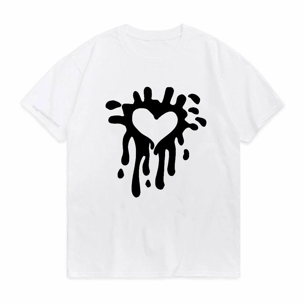 Y2k Love Heart Print men Women Summer T Shirt Girl O Neck Funny Y2K Tops Tee Female 90s Casual Clothing