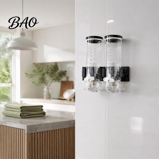 Coffee Bean Storage Jar Wall Mounted Dry Cereal Dispenser, Moisture Proof Airtight Food Space Saving Container Container, Plastic Organizer for Pantry
