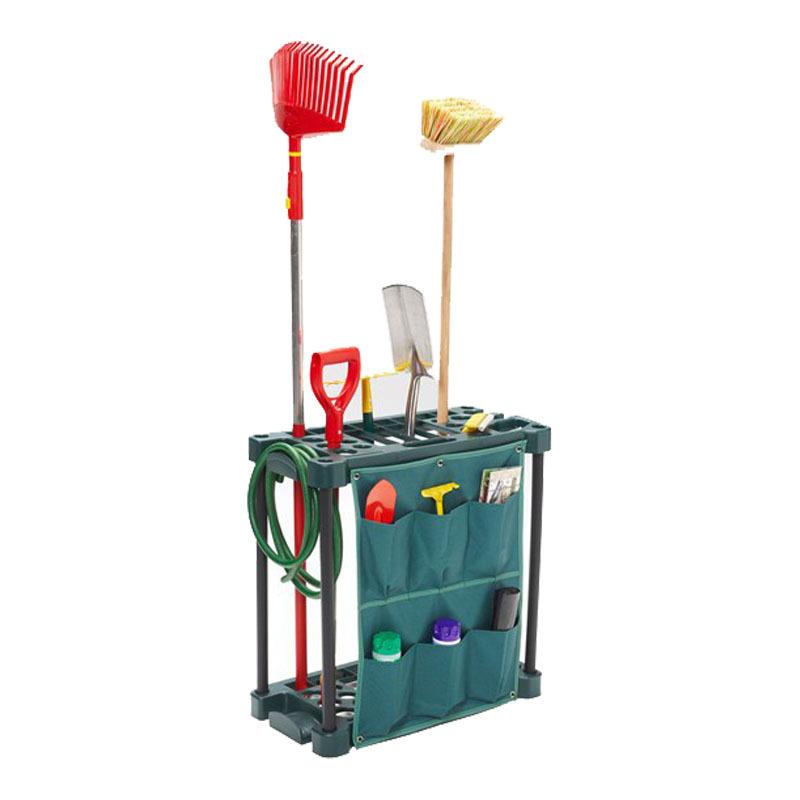 Garden Tool Storage Rack with Cloth Bag , Square Design , Plastic , Dark Green