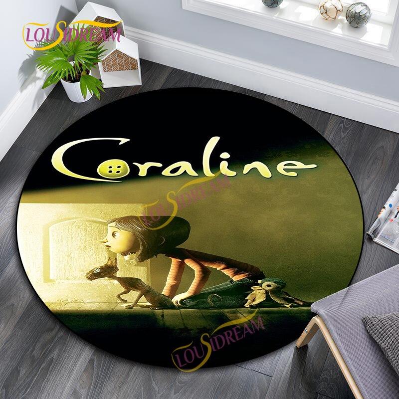 Coraline Cartoon Round Carpet Living Room Decorative carpetOffice Computer Chair Area Floor Mat Children Plush Play Mat