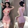 Hollow Open Chest Pink Transparent Yarn Nurse Outfit Sexy Underwear Uniform Seduction Sexy Suit