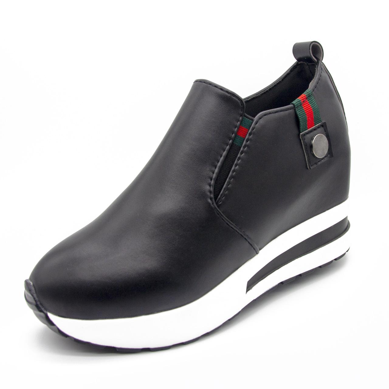 

Весенняя новая мода с круглым носком и внутренней высотой стопы, модные повседневные женские туфли большого размера с глубоким вырезом, спортивные женские туфли 38 чёрный